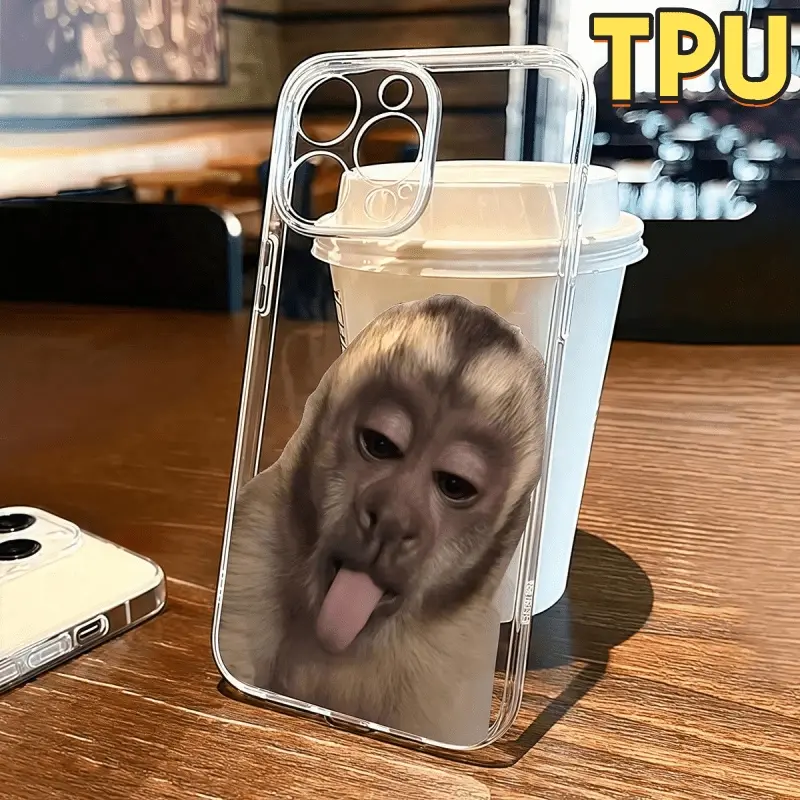Funny Little Monkey Sticking Out Its Tongue Design Transparent Protective Cellphone Phone Case Cover Suitable for Iphone 17 16 15 14 13 12 11 XS XR X 7 8 12/13 Mini Plus Pro Max SE Birthday/Valentine'S Day/Gift for Boys/Girlfriend Accessories