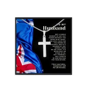 Personalized Personalized Engraved Cross Necklace For Men, Australian Flag Military Deployment Gift Idea For Husband From Wife, RAAF, Army or Navy.