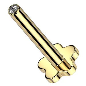 Gold PVD Internally Threaded Titanium Flower Back Labret (Post Only)