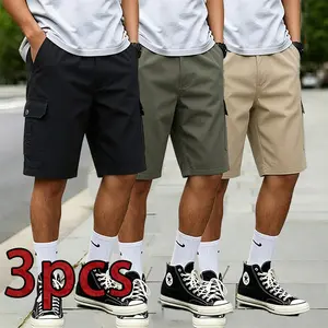 3-Pack Men’s Casual Cargo Shorts, Multi-Pocket Relaxed Fit Summer Shorts, Lightweight Breathable Workwear Shorts with Elastic Drawstring Waist, Essential Value Set for Daily Wear, Hiking & Outdoor Activities, 3-Pack: Black + Army Green + Khaki, Menswear t