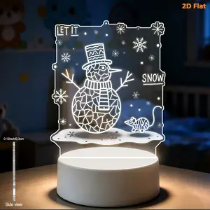 Acrylic LED Night Light, Geometric Snowman Design, USB Powered, Bedside Table Lamp, Desktop Decor, Christmas Holiday Gift, Comfort Reading Light