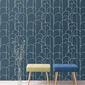 Blue Peel and Stick Wallpaper Modern Geometric Wallpaper 17.71 in X 118 in Self-Adhesive Removable Contact Paper Matte Easy to Line Up for Home