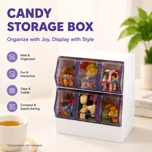Modular Clear Desktop Storage Box with 6 Drawers and Top Flip Bin, Compact Candy and Small Items Organizer for Desk and Home Use