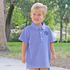 Royal Blue Stripe Polo Shirt - Short Sleeve Boys Collared Shirt