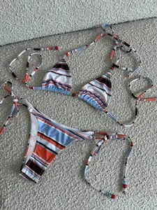 New Arrival Spring/Summer Sexy Striped Print Striking Pattern Fashion Casual Women Beach Holiday Date Party Bikini Swimwear