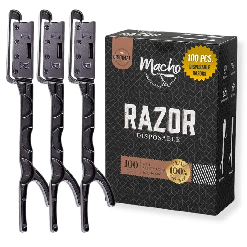 100 Pack Professional Disposable Straight Blade Razors for Barbers with Stainless Steel & Safety Guard, Barber Accessories for Men's Close Shaving