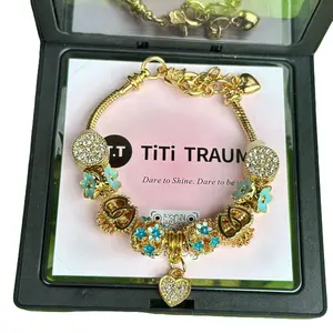 Buy 1 Get 1！Golden Hollow Flower Bracelet - Beaded Design with Blue and Pink Beads,Includes Heart Charm,DIY Style summer fashionable boho, galentines gift,Fashion Accessories,Birthday gift,charm bracelets lucky jewelry beautiful jewelry Jewellery