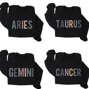 12 Zodiac Signs Graphic Black Sweatshirt, Unisex Astrology Crewneck Pullover, Horoscope Star Sign Shirt, Spiritual Gift for Men and Women, Casual Long Sleeve Top