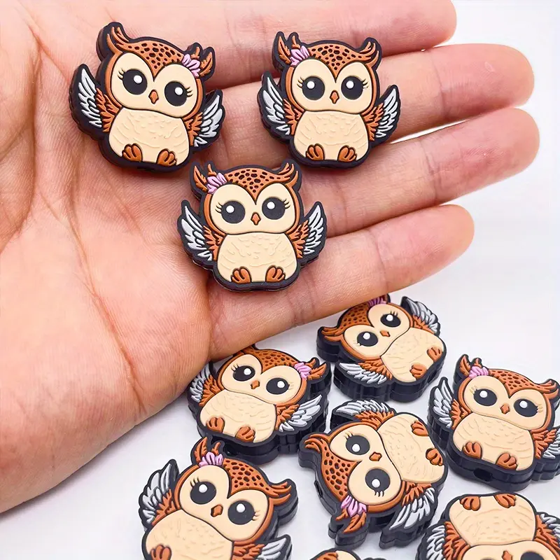 10 pcs Silicone Owl Beads – Night Theme Bulk Spacer Beads, Durable Animal-Shaped Focal Beads for Jewelry Making, Keychains, and Crafts, Ideal for DIY Bracelets and Lanyards
