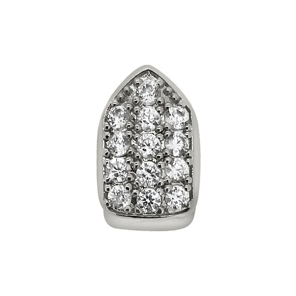 Bling CZ Single Tooth Grillz, Rhodium Plated Hip Hop Jewelry for Bottom Teeth with Removable Silicone Fit and Storage Box, Oral, Entertainment, Cz Diamonds, Brass, Removable Fit
