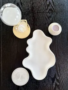 Avora Hand-Cast Jesmonite Stone Tray – Sculptural Minimalist Catchall for Jewelry Keys & Candles | Modern Decorative Tray for Desk Entryway Coffee Table | Eco-Friendly Functional Art