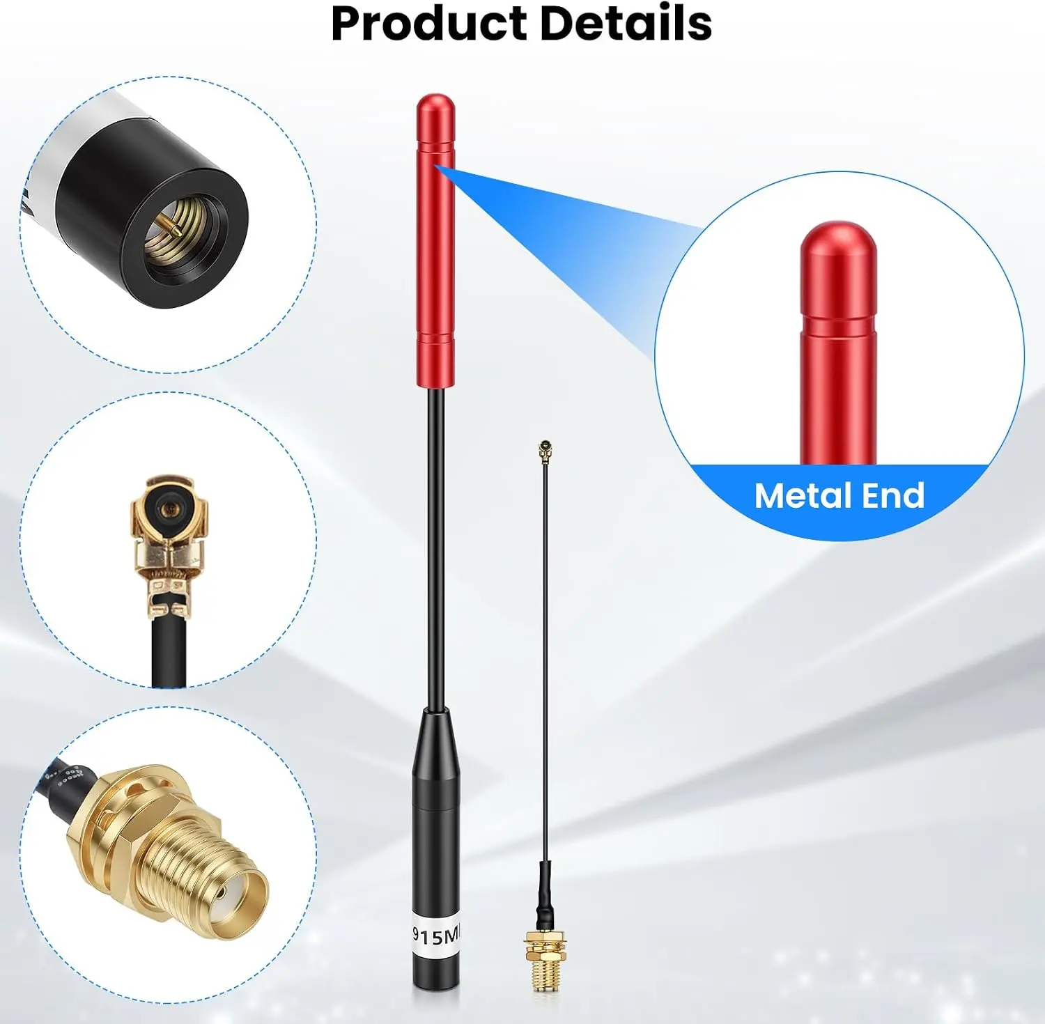 915MHz LoRa Antenna, Whip Antenna 20cm, Meshtastic 10dBi Gain, Red | 915MHz LoRa Antenna,10dBi Gain,SMA Male Omni Antenna,Long Range,whip antenna,Metal Emitter Design