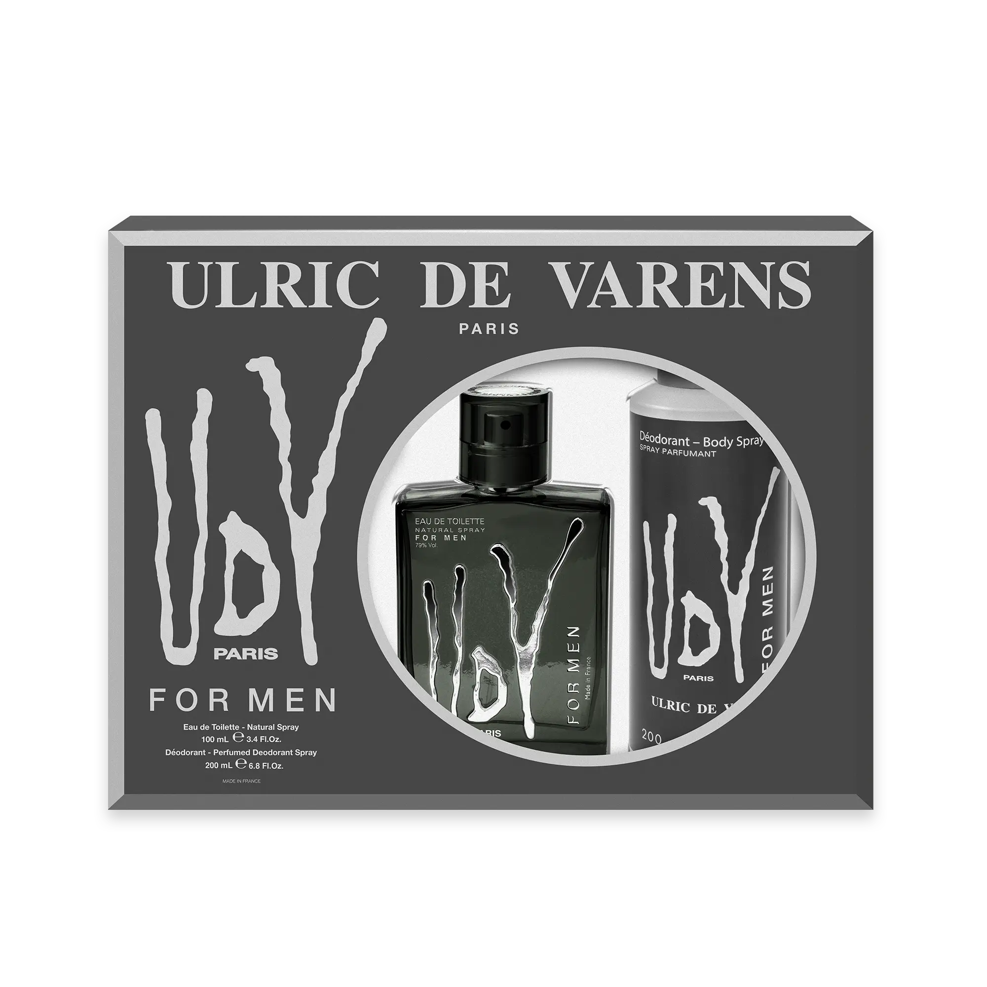 Ulric De Varens Classic Eau De Toilette for Men 2pcs Set - Masculine, Seductive, Scent of Virility - Woody, Citruses and Mint - A Scent That Demands Attention, Impossible to Ignore - 3.4 Fl Oz + 6.8 Fl oz Deodorant Spray