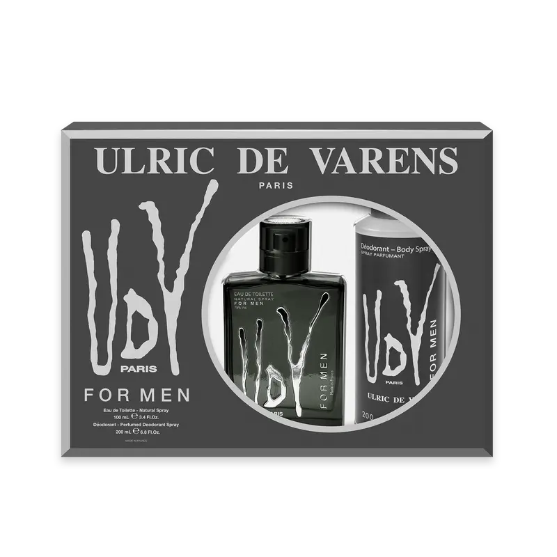 Ulric De Varens Classic Eau De Toilette for Men 2pcs Set - Masculine, Seductive, Scent of Virility - Woody, Citruses and Mint - A Scent That Demands Attention, Impossible to Ignore - 3.4 Fl Oz + 6.8 Fl oz Deodorant Spray