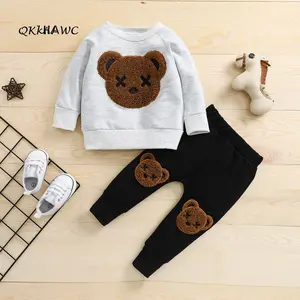 Kids Autumn Tracksuit, Fluffy Cartoon Bear O-Neck Long Sleeves Sweatshirt + Elastic Waist Pants for Little Boys, 1-5 Years