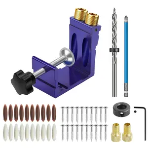Pocket Hole Jig Kit - 15 Degree Woodworking Inclined Hole Jig tool ,Professional Metal Pocket Screw Jig System,DIY Woodworking Angle Carpentry Locator Jig