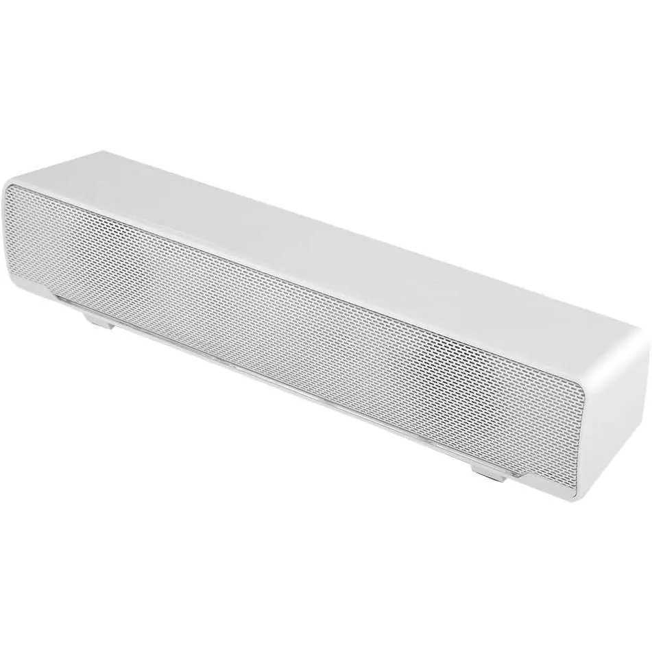 White Compact Computer Soundbar Speaker with Deep Bass, Stereo Surround Audio, USB Wired Connection, 3.5mm Auxiliary Input, Plug-and-Play for PC, Laptop, Smartphone, Tablet - for Home Office, Gaming Use, Auxillary Input