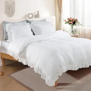 White Duvet Cover Set, Ruffle Fringe Duvet Cover, Queen Size (90x90 Inch) 3 Pieces (1 Duvet Cover, 2 Pillowcases) Soft Microfiber White Duvet Cover, Soft and Breathable Queen Duvet Cover Set