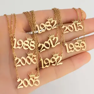 [Limited time event] Golden crown year number necklace niche personality versatile high-end design birth year, anniversary necklace birthday gift
