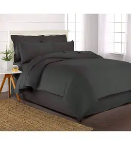 King Duvet Cover Set, 3 Piece, 100 Organic Viscose, Luxuriously Soft Cooling, Charcoal, 2 Pillowcases Black King