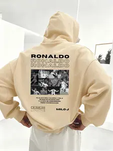 Men's Cristiano Ronaldo Football Star Print Hoodie, Graphic Hoodies, Casual Hooded Sweatshirt, Casual Sportswear, Daily Wear, Spring & Fall, Fitted Pop Art Design