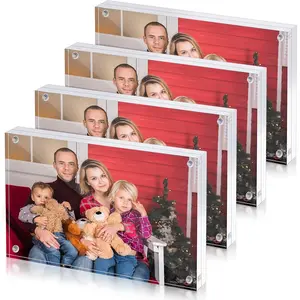 4x6 Acrylic Picture Frames 4 Pack 20mm Thicker Acrylic Frames Double Sided Magnetic Picture Frames Transparent Frameless Photo Frame Desk Desktop Display Pictures Holder for Office Home Decor