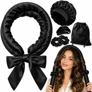 Velvet Heatless Hair Curler for Heatless Curls Overnight – 63" No Heat Curls Overnight Rod with Cap, Clip & Ties, Curling Set Without Heat for Easy Hair Curling at Home, Black