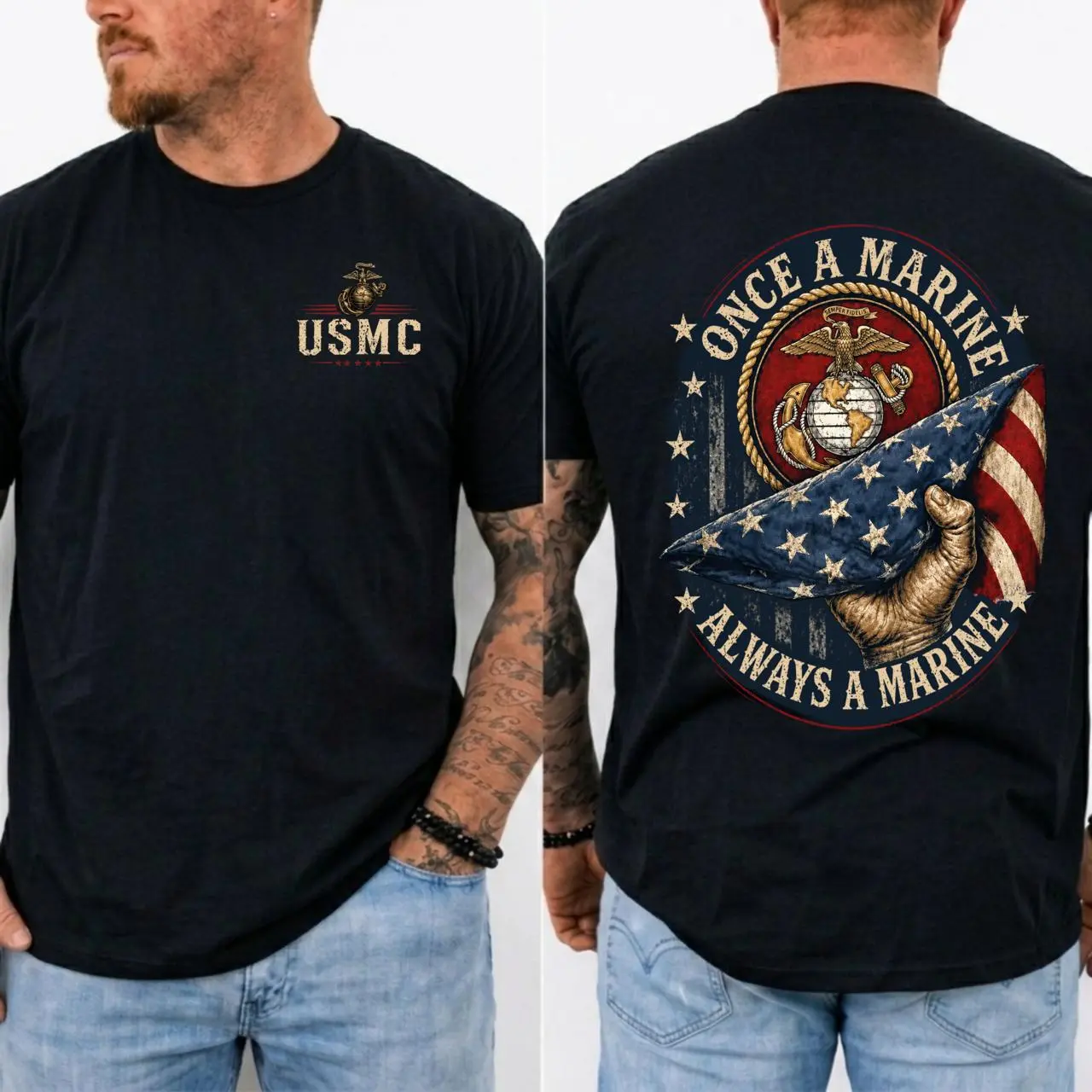 Once a Marine Always a Marine T-Shirt, USMC Veteran Patriotic Graphic Tee, American Flag Military Pride Shirt, Veteran Appreciation Gift, Unisex Marine Corps Apparel