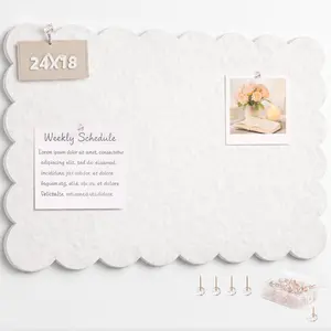 Scalloped Felt Bulletin Board 24 x 18 Inches, Decorative Wall Pin Board for Dorm, College & Bedroom, Memo Board for Photos, Notes & Study Display (Warm Beige)