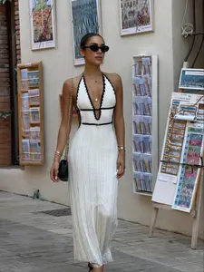 New Women's One-Piece Fashion Chic Sweater Dress, Summer Vacation Casual Beachwear, Backless Tie Rope Knit Dress, Sexy Halter Neck Design Knitted