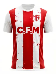 Striped Football Jersey, Cfm Logo and Team Emblem, Casual Long Sleeve Top, Soccer Shirt, All-Over Print, Fitted, No Collar, Buttonless, Zipper-Free