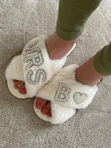 women's rhinestone & faux pearl decorated warm house slippers, casual soft comfortable home slippers, fashionable criss cross design slippers for indoor & outdoor wear, walking shoes, footwear