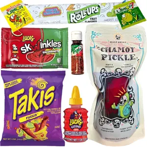 Chamoy Pickle Kit, Takis, Popular Mexican Candy, Lucas Gusano, Salsagheti, Mini Tajin, Fruit Roll-Up, Pica Limon, Pepinillo de Chamoy 8 Piece
