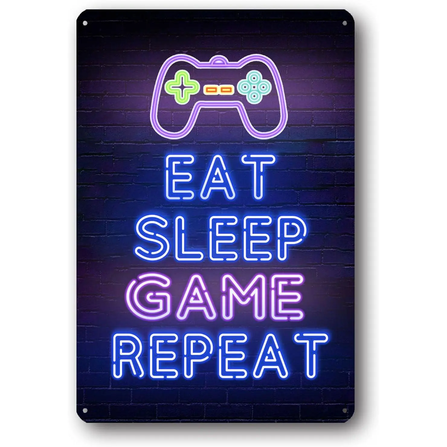 Neon Gaming Metal By Sign for Gamer Room Décor Eat Sleep Game Repeat Boys Decorations for Bedroom Nursery Playroom Wall Art