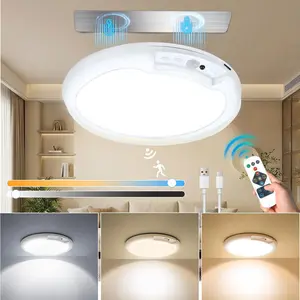 Newly Upgraded Rechargeable Ceiling Light – 8000mAh Battery-Operated Wireless Motion Sensor Ceiling Light with Remote for Closet, Shower, Shed, Hallway, Porch, Stairs (6500-4500-3000k Three Color Temperatures)