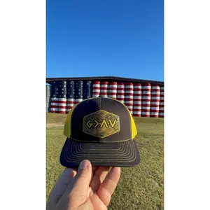 God is Greater Than the Highs and Lows Hex Topographic Patch Hat Black & Yellow Richardson 112 Trucker Pointer Tactical Customs