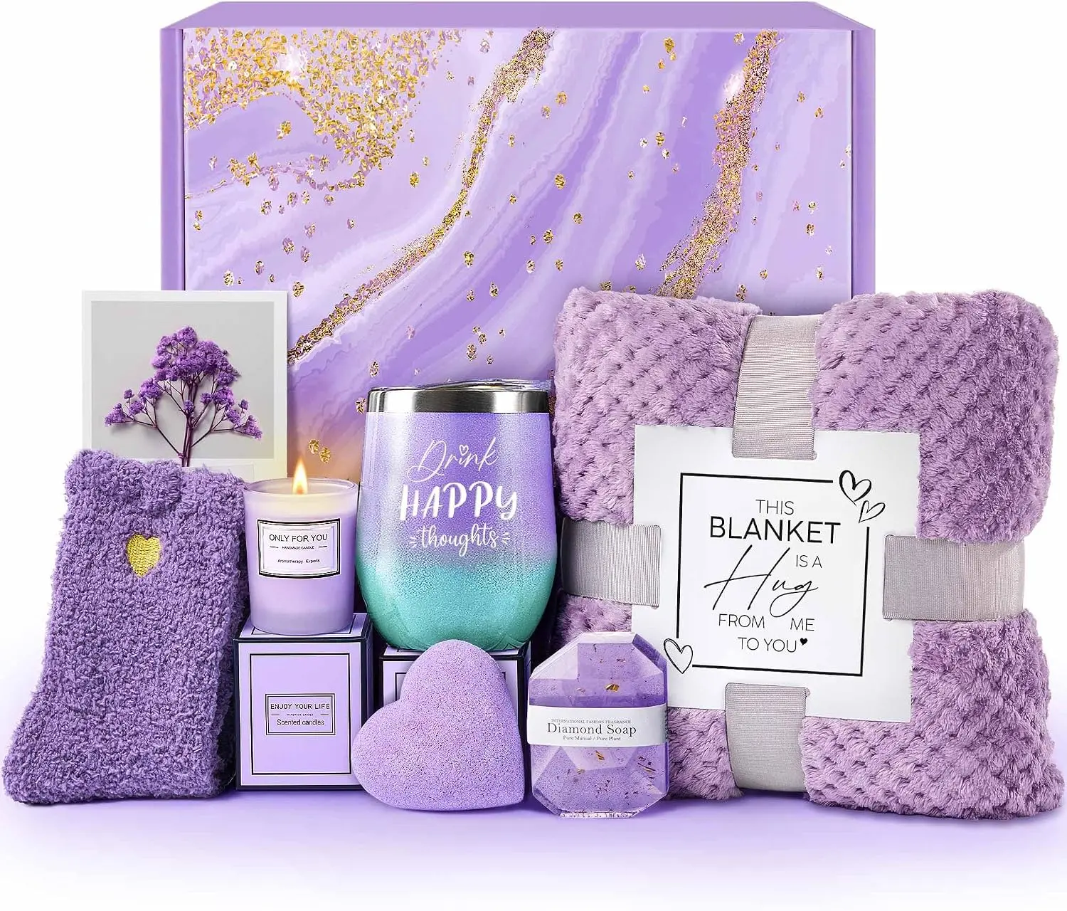 Birthday Gifts for Women Mom Sister Grandma Best Friends Her, Self Care Get Well Soon Gifts, Lavender Relaxing Spa Gift Baskets Care Package w/Blanket, Mothers Day Christmas Thank You Gift