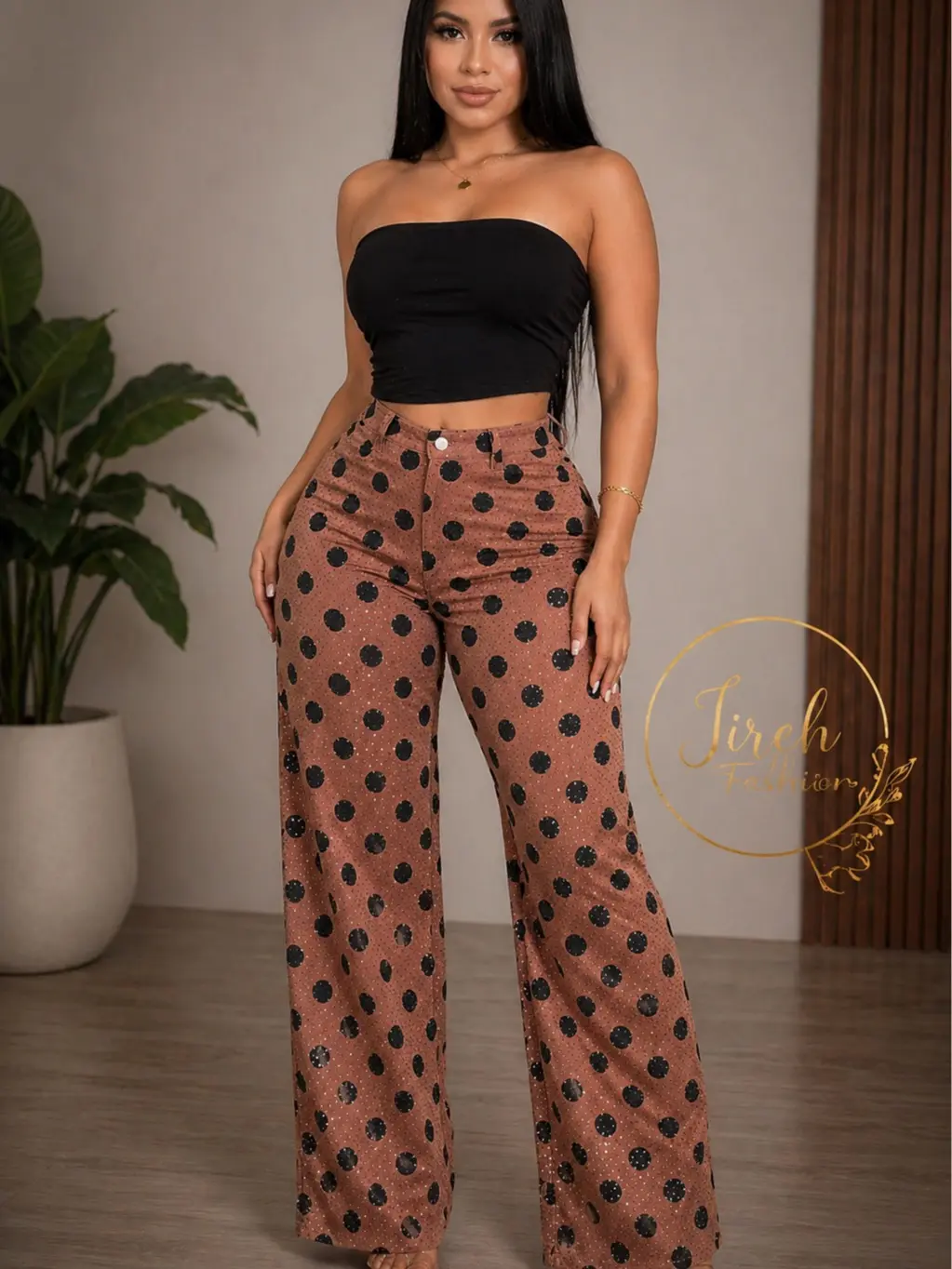 Jireh Rhinestone Brownie Polka Dot Jean