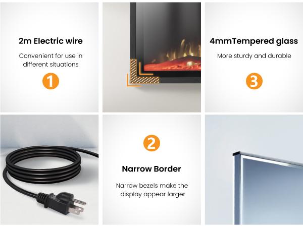 72" Electric Fireplace, Wall Mounted with Remote Control, 750W/1500W Timer, Crystal, Fake Charcoal & Firewood Bed[live]