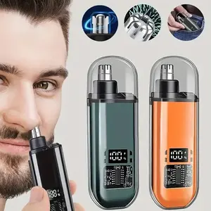 Men Women Nose Hair Trimmer, 360° Rotating Head, Painless Eyebrow Facial Hair Shaver, LED Display Nose Clipper, Mini Rechargeable Waterproof Dual Edge Blades Clipper for Easy Cleaning Mini Portable Waterproof Electric Shaver