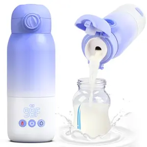 Portable Bottle Warmer for Travel, Dual Heating Modes Baby Milk Warmer On The Go for Breastmilk, Water and Formula, Precise Temperature Control with 5 Levels, Long-Lasting Battery (Purple)
