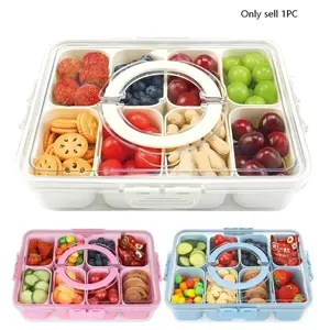 4/8 Compartment Transparent Snack Box with Lid & Handle, Plastic Kitchen Sealed Container, Portable Food Organizer for Lunch, Travel, Camping