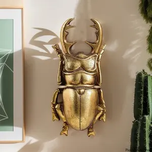 Golden Stag Beetle Wall Hanging Ornament, Insect Wall Decor for Living Room & Wall Background Display