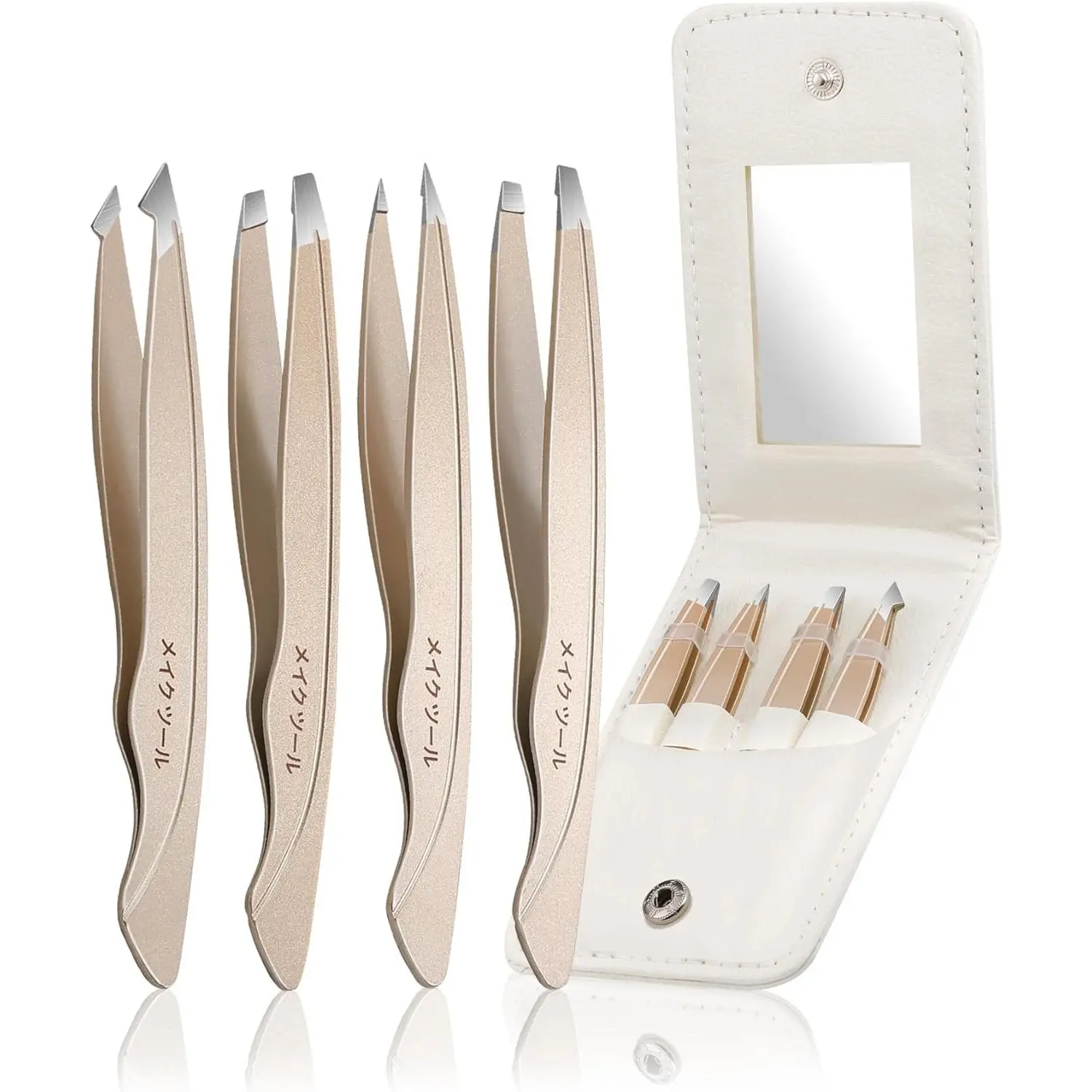 Women's 4-Pcs Black Stainless Steel Tweezer Set - Portable Metal Adults' Multi-Pack with Travel Mirror Case, Stocking Stuffers for Everyday Car, Purse Use (Sports & Outdoor Camping Hiking Tent Accessory), 4 Pcs Black Tweezer Set, Black Stocking Stuffers