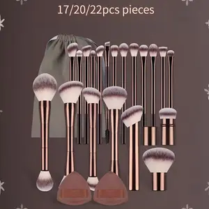 17pcs/22pcs Aluminum Makeup Brush Set, Foundation Brush, Powder Brush, Blush Brush, Eyeshadow Brush, Concealer Brush, Highlighter Brush