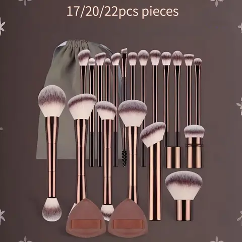 17pcs/22pcs Aluminum Makeup Brush Set, Makeup Brush Tool, Cosmetic Brush Set, Complexion Brush Set, Multifunctional Face Makeup Brushes, Foundation Brush, Powder Brush, Blush Brush, Eyeshadow Brush, Concealer Brush, Highlighter Brush, Brush Combo
