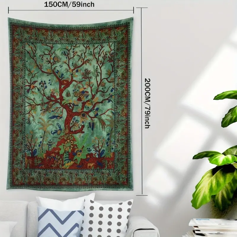 Vibrant Bohemian Tapestry - Antique Flower Bird Tree Design & Living Room - Hippie Witchcraft Mysterious Style  Decor Gift Hanging Wall