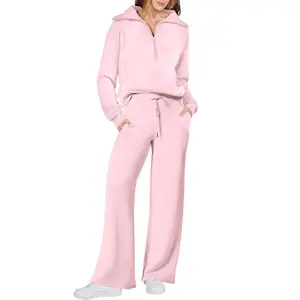 Women 2 Piece Outfits Sweatsuit Set 2024 Activewear Workout Fall Oversized Half Zip Sweatshirt Sweatpant Lounge Set Tracksuits