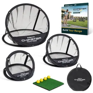 GoSports Chipster Range PRO Golf Chipping Nets - Portable Outdoor & Indoor Golf Practice Targets with Hitting Mat and 4 Foam Balls - Best Gifts for Golfers - Black