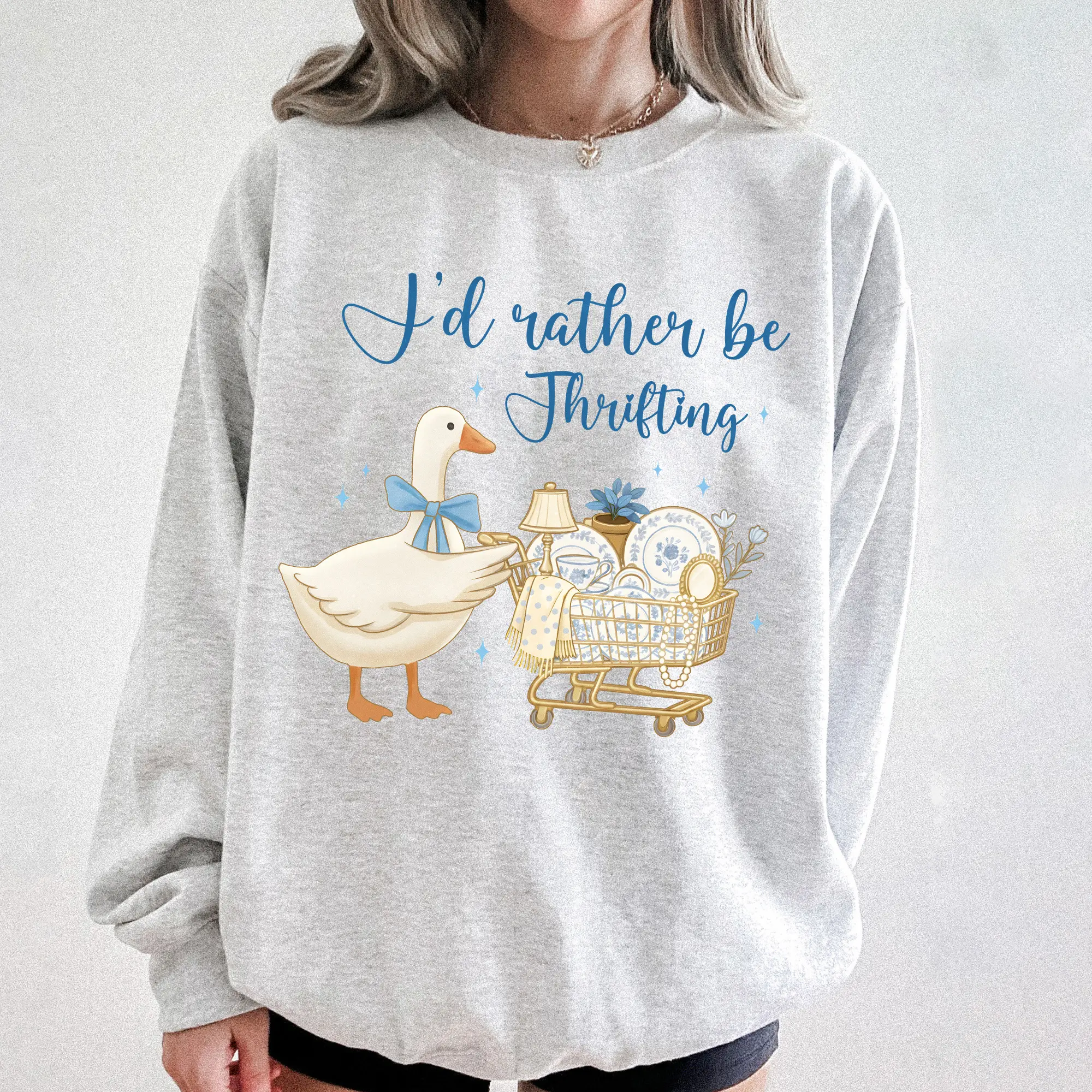 I’d Rather Be Thrifting Sweatshirt, Goose Thrift Lover Graphic Tee, Grandma Core Cozy Pullover, Cute Thrifting Aesthetic Shirt, Gift for Women